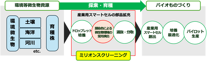 バイオものづくりにおける本技術の位置付けを表した概要図